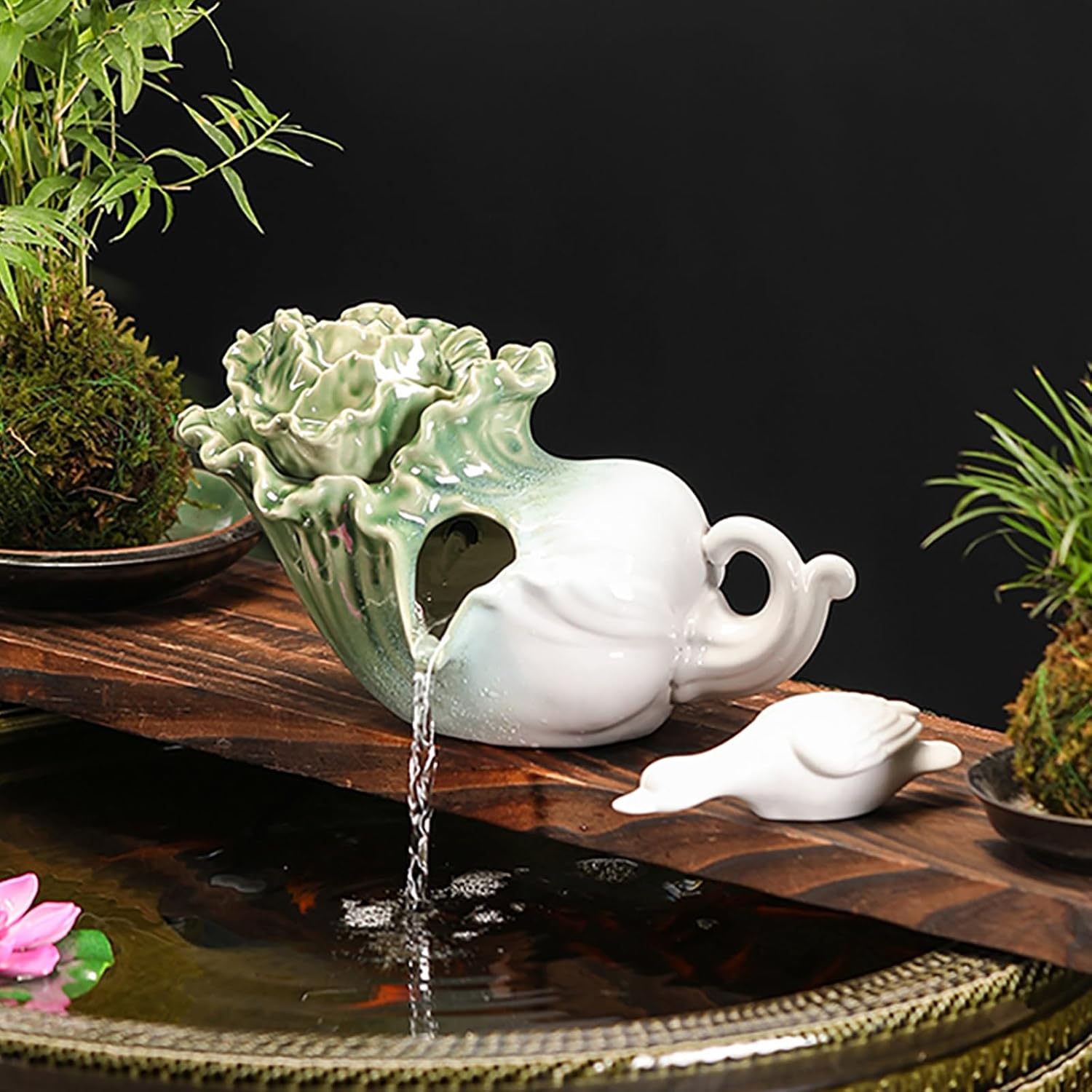 Pond spitters for Small Ponds, Ceramic Jug Water Fountain, Garden Outdoor Water Feature Planter, for Water Gardens, Koi Ponds, Swimming Pool Decoration(22 * 11.5 * 13cm/8.7 * 4.5 * 5.1in)