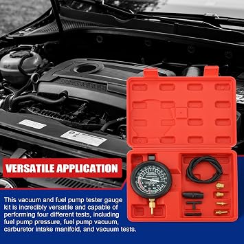 NYXOVA Vacuum and Fuel Pump Tester Gauge Kit Gauge Leak Carburettor Pressure Diagnostic Tool Kit Leak Carburettor Pressure Diagnosis (Red)