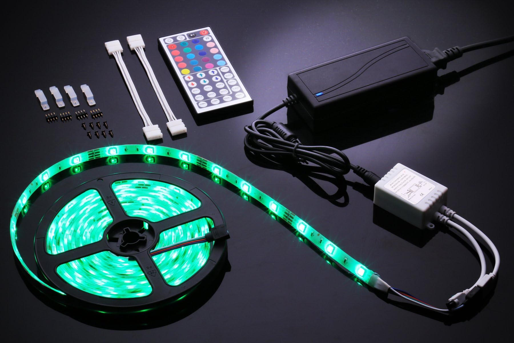 LEDemain LED Lights Strip Complete Kit 5M 5050 RGB 150 leds Flexible LED Strip Full Kit with 44 Keys IR Remote + 5A UK Power Supply (Waterproof)