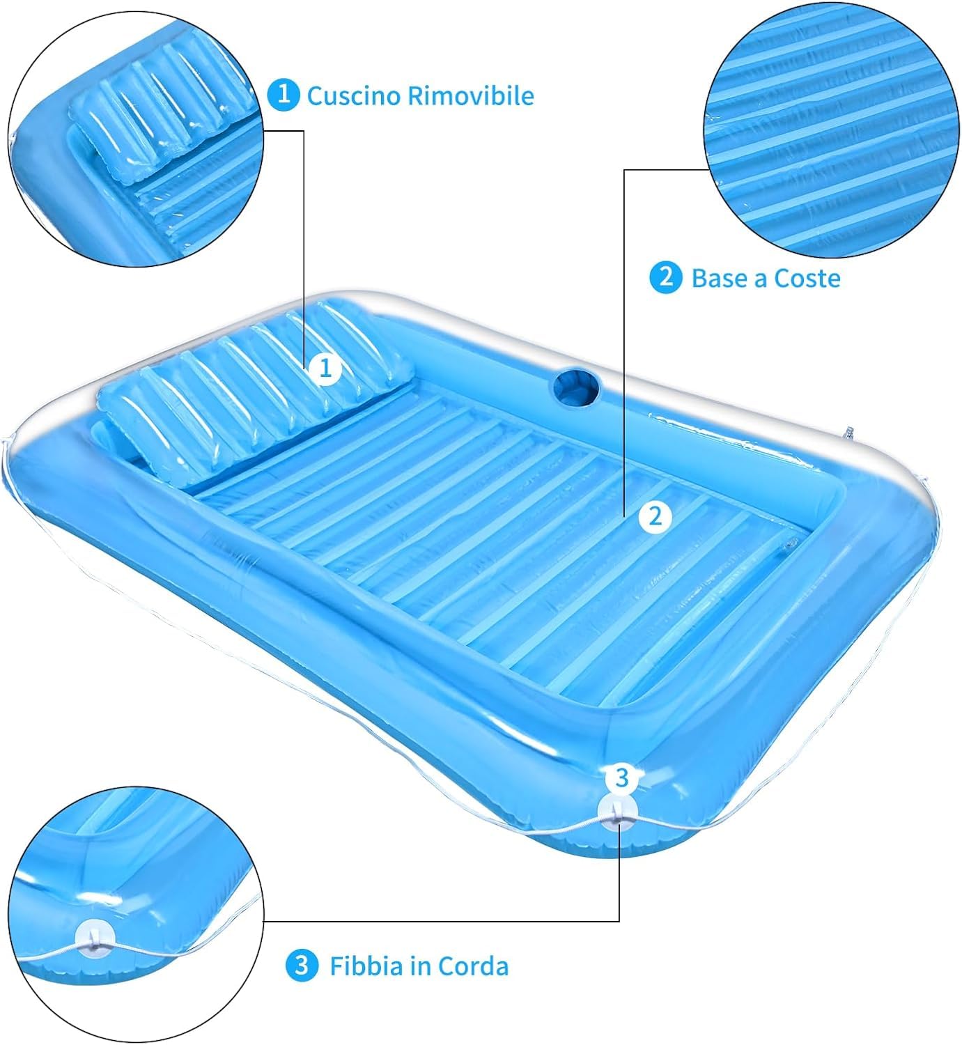 Colchoneta hinchable para piscina para adultos, colchón hinchable gigante, 178 x 114 cm, tumbona hinchable con portavasos