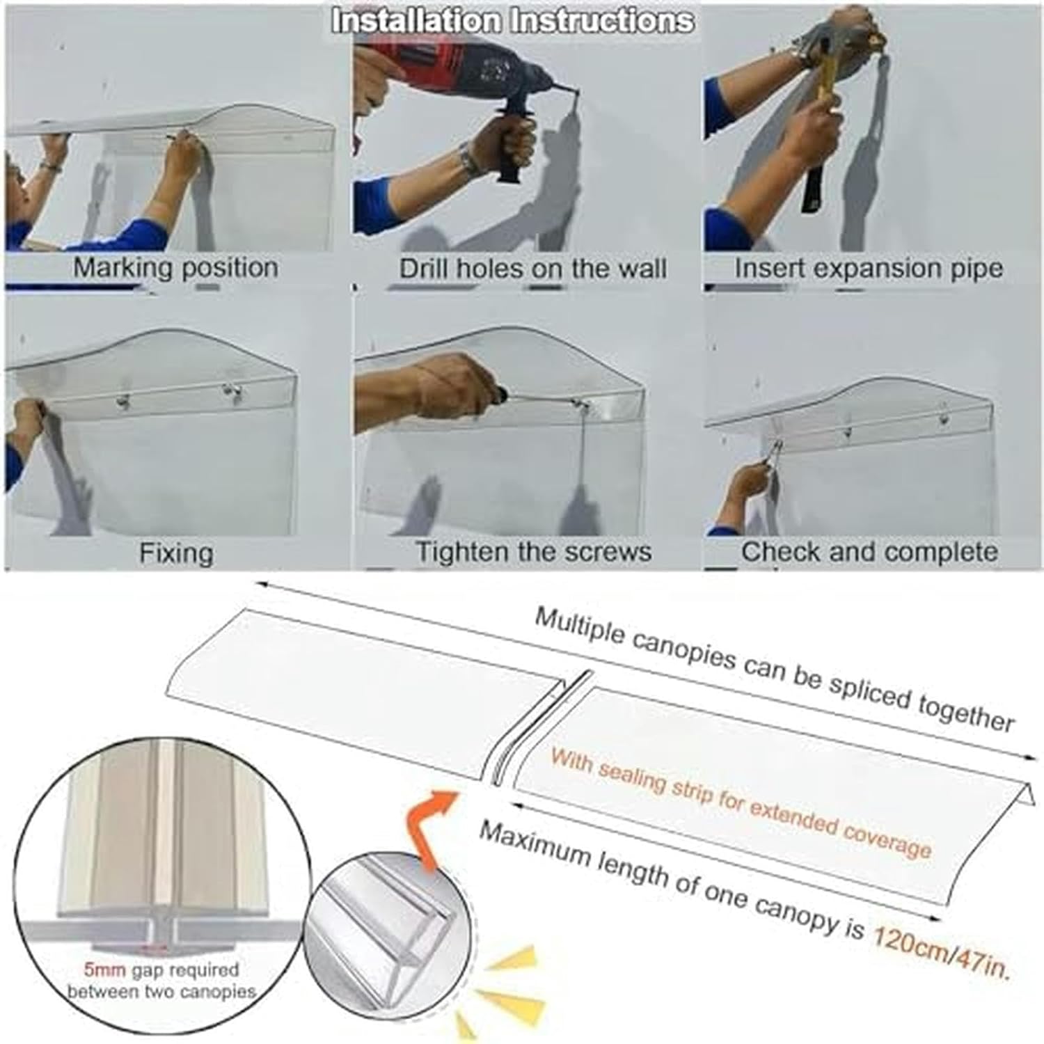 Window Awning Door Canopy Arched Sun Canopy,Invisible Front Door Canopy,Outdoor Garden Patio Sun Shetter Pergola,Roofing Rain Shelter,Polycarbonate Cover