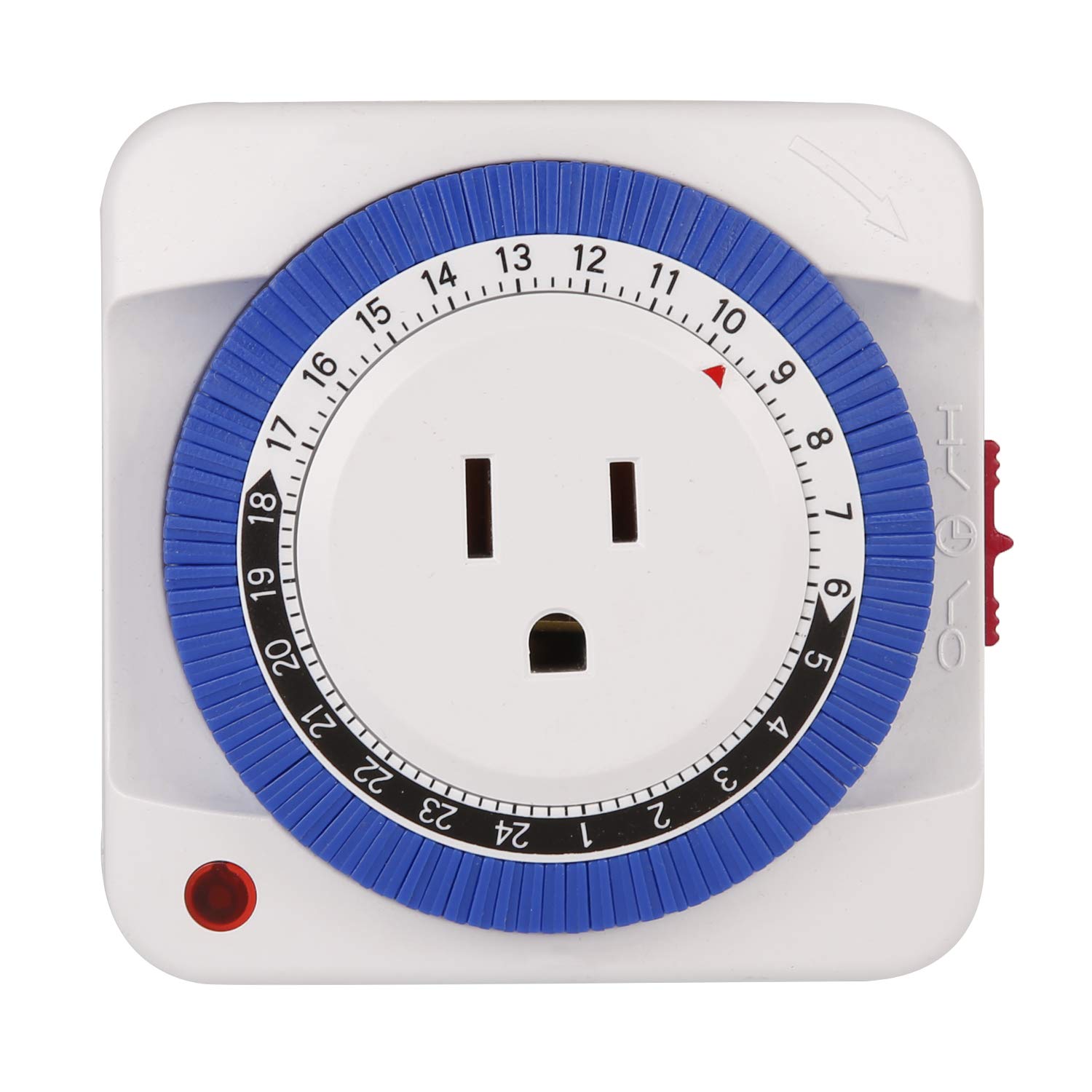 Indoor 24-Hour Mechanical Outlet Timer, 3 Prong, Wall Switch