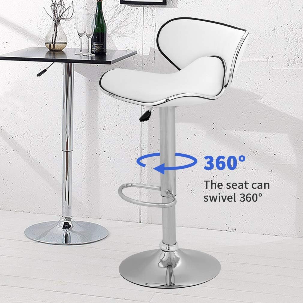 Vnewone Modern Counter Height Bar Stools Set of 2 Swivel Barstools Height Adjustable Seat with Back Dining Kitchen Room Counter PU Comfortable Bar Chairs (White)