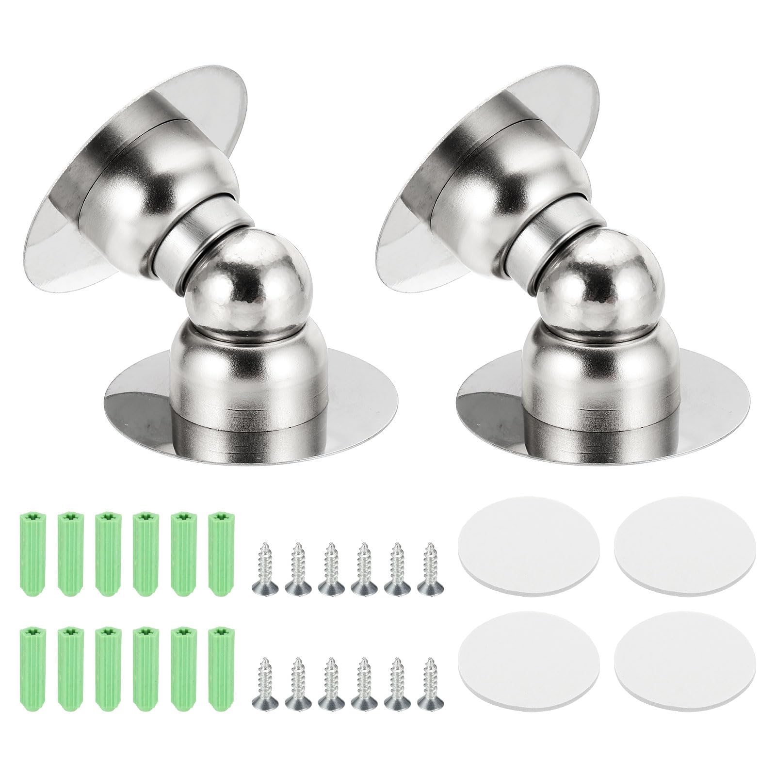 sourcing map 2PCS 2.1" Magnetic Door Stoppers, Wall Floor Mounted Magnetic Door Catch Holder, Stainless Steel Door Stops for Bedroom, Bathroom, Kitchen, Office, Silver