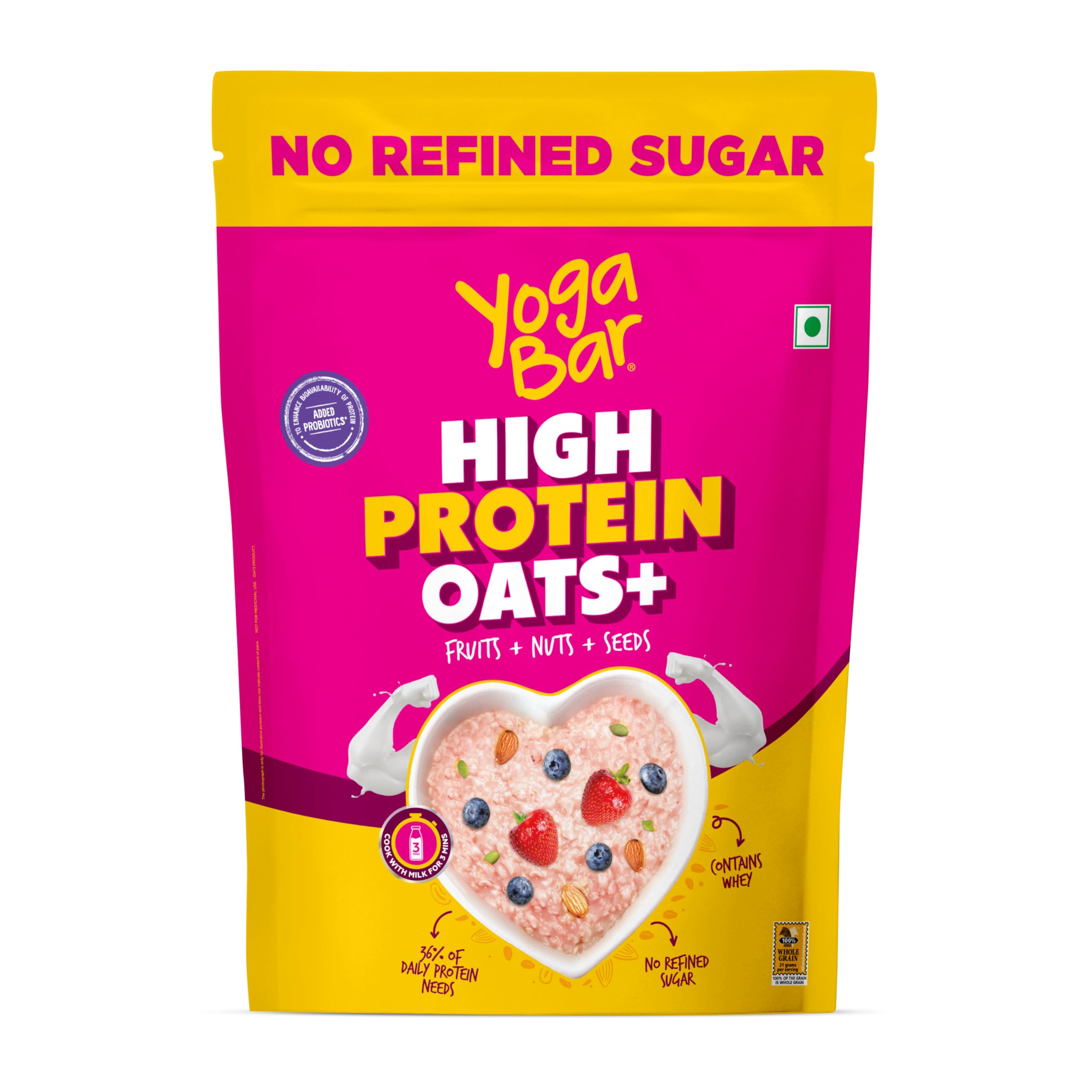 Yogabar High Protein Oats 850gm, Fruit & Super Seeds | 23g Protein, Breakfast Cereals Oatmeal For Weight Management | Complete and Pure Protein Blend with Whey + Soy
