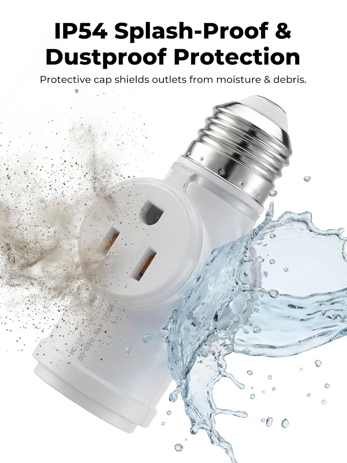 2-Pack Light Socket Outlet Adapter, Upgraded Flame Retardant & Dust Proof, All-Copper E26 Screw-in Light Bulb Holder & Lightbulb Fixture to 3-Prong Plug Converter for Outdoor, White