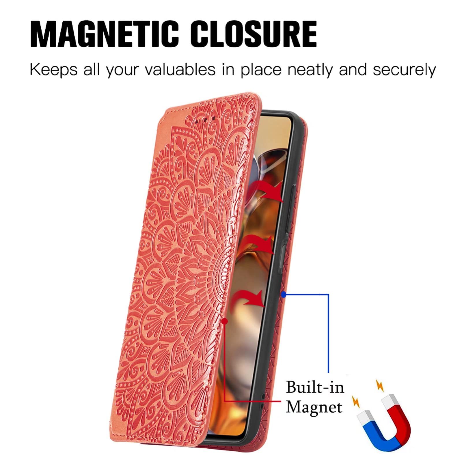 Cover GOKEN Per Huawei P60/P60 Pro - Portafoglio In Pelle Rossa Con Slot E Cavalletto
