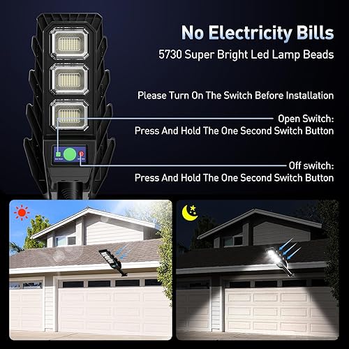 Miniatura 3 de Luces solares para exteriores, impermeables, 6500 K, 40000 lúmenes, luces de calle para exteriores del atardecer al amanecer, luz de inundación