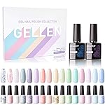 Gellen 16 Colors Gel Nail Polish Kit, with Top Base Coat - Fresh Macaron Girly Colors Collection, Popular Bright Nail Art Solid Sparkle Glitters Colors Home Gel Manicure Set