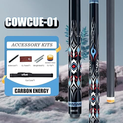 Vista 27 de CRICAL Taco de billar de fibra de carbono serie COWCUE de baja desviación para billar, palo de billar profesional de 58 pulgadas para adultos, punta