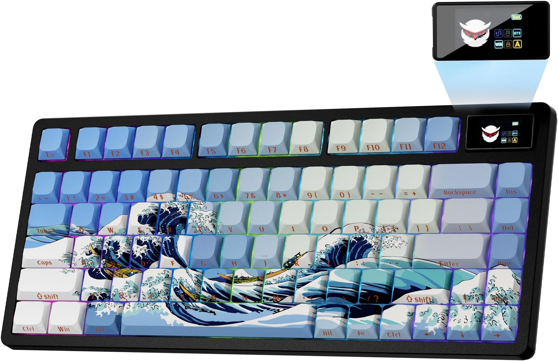 HITIME XVX 75% Color Smart Display Keyboard, L75 Pro Low Profile Joint Mechanical Gaming Keyboard, Bluetooth 5.1/2.4G Wireless/Type-C Wired Custom with