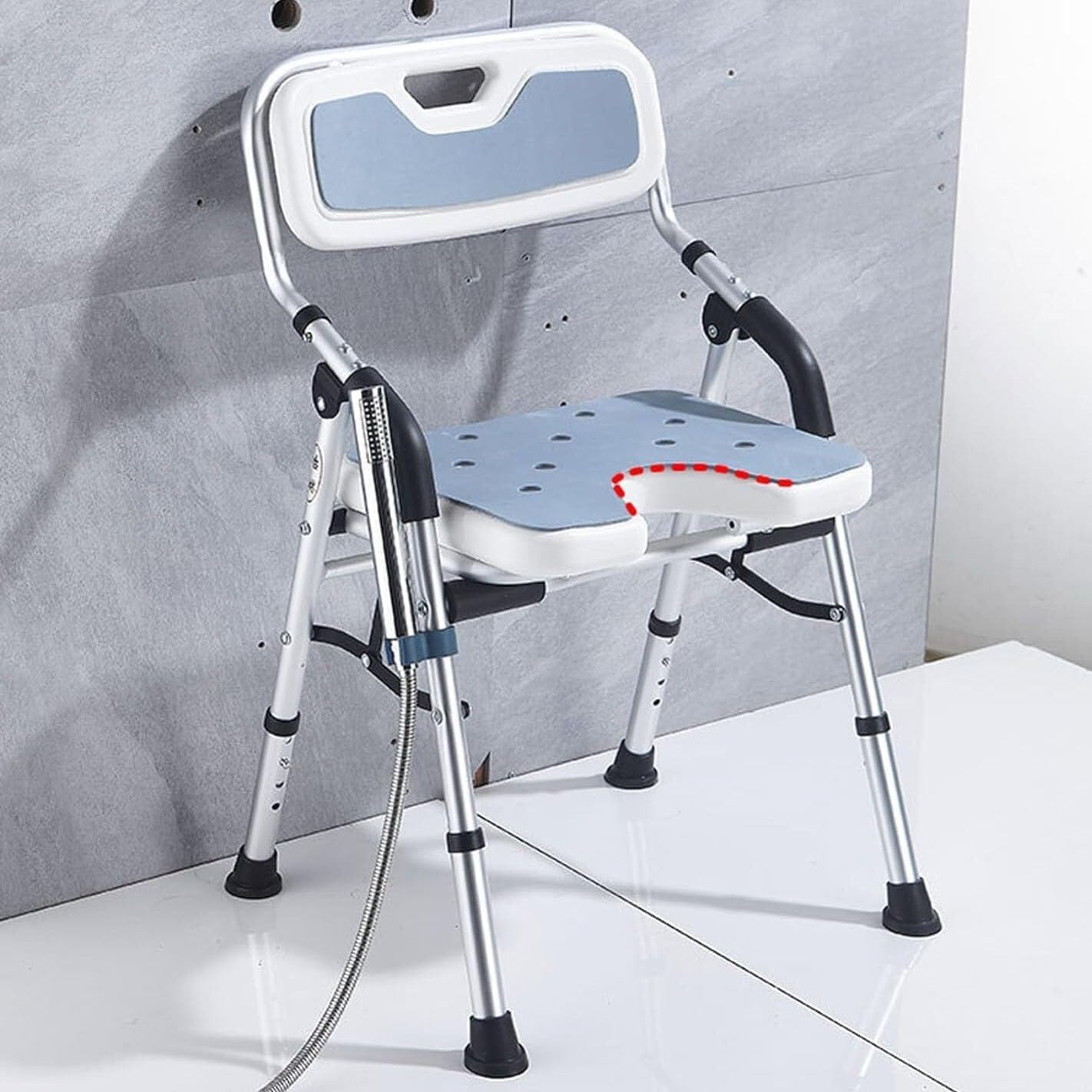 Silla de Ducha Plegable Antideslizante, con Brazos y Respaldo extraíble, Asiento de Ducha Regulable en Altura, para Personas Mayores, discapacitadas y Embarazadas