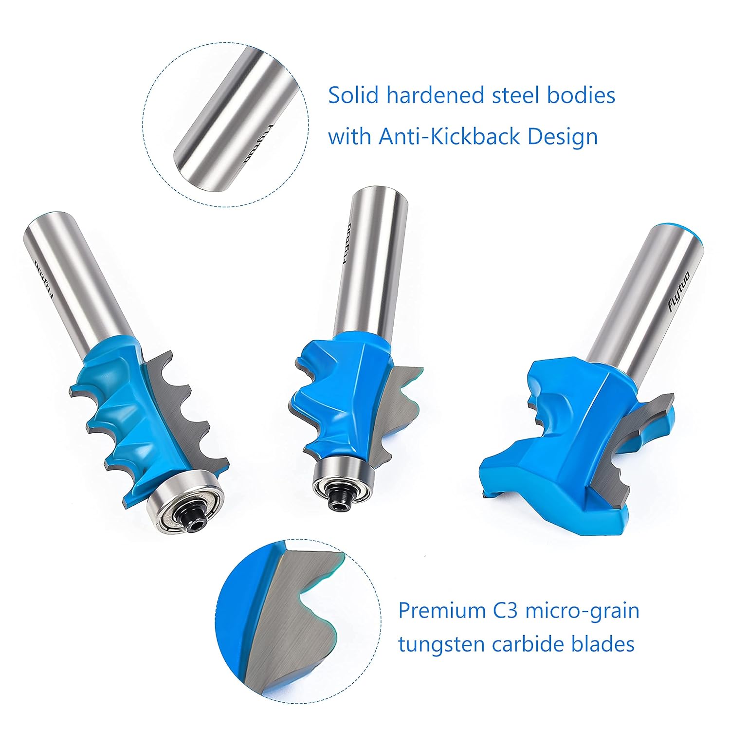3PCS Architectural Molding Router Bit Set, 1/2" Shank, Corner Rounding & Edge-Forming for Woodworking Milling