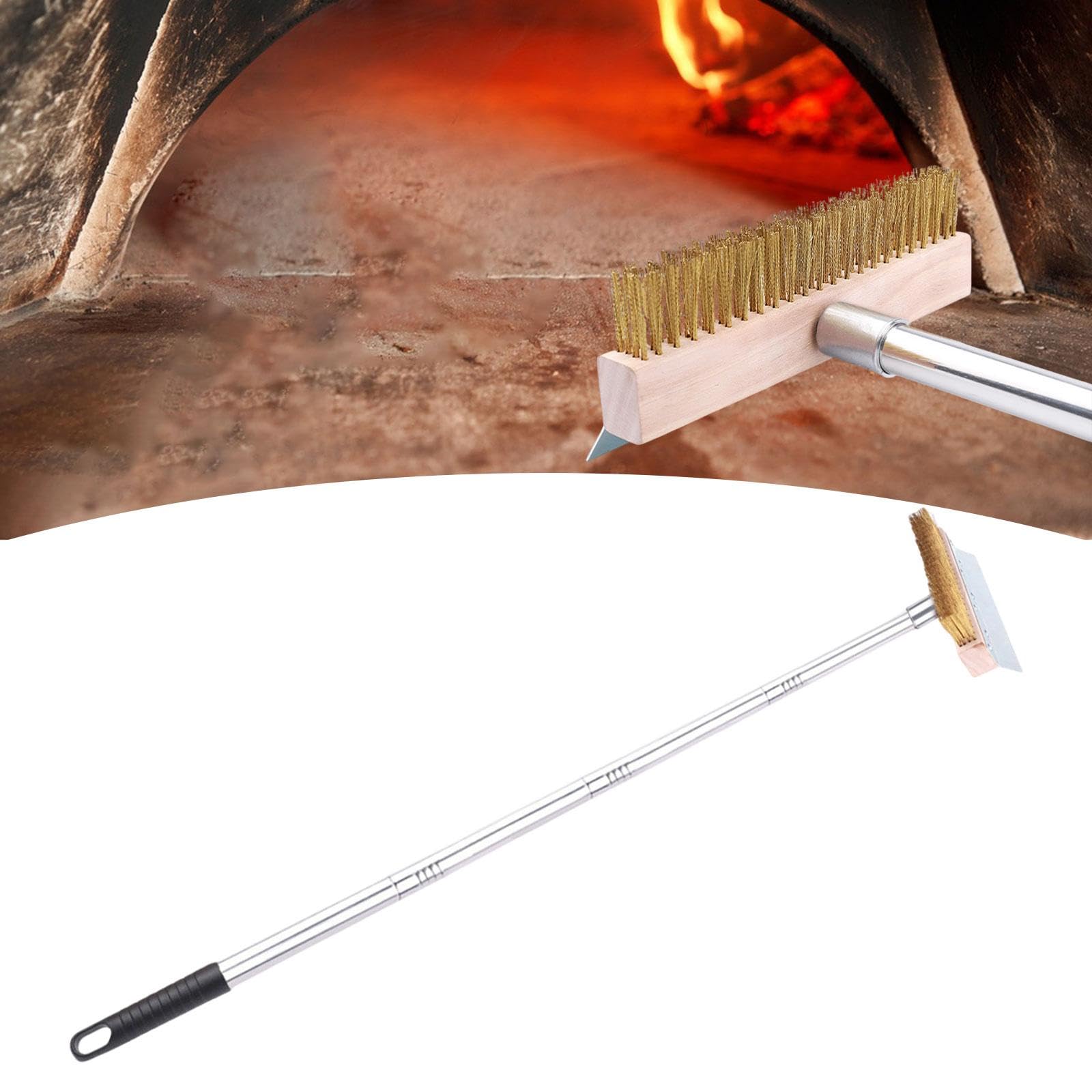 Cepillo para Horno de Pizza de Acero Inoxidable con Mango Largo, Cepillo para Parrilla de Cobre, Herramienta de Limpieza para Horno Comercial, Fregado, 1,6 m