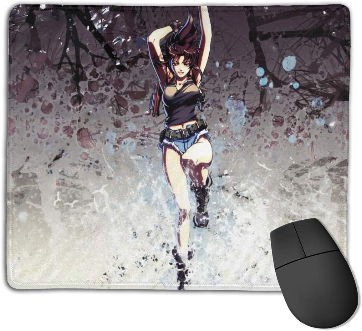 Black Lagoon-Revy Manga Anime Mouse Pad Soft Gaming Mouse Pad Non-Slip Rubber Base Mouse Mat Large(8.7'' X 7.1'') for Computers, Laptop, Office & Home