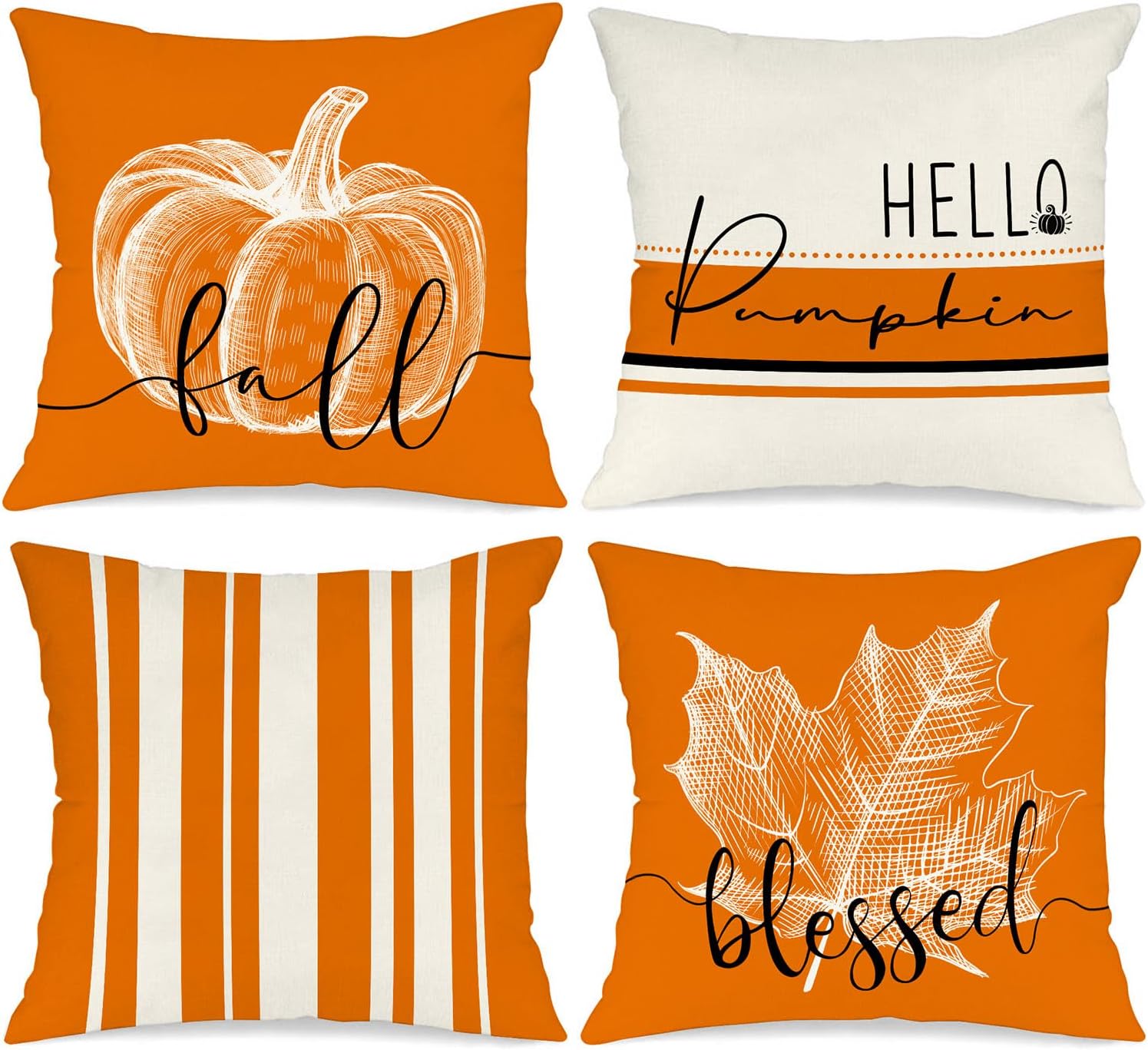 Ywlake 16x16 Fall Throw Pillow Covers Set of 4, Pumpkin