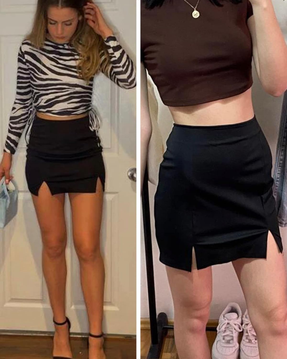Slit Skirt for Women High Waist Sexy Mini Leg Slit Bodycon Skirts Stretchy - Image 5