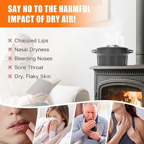 Miniatura 5 de G GOOD GAIN Vaporizador de estufa de leña, cuenco redondo de hierro fundido, olla humidificadora con parte superior de apertura grande para