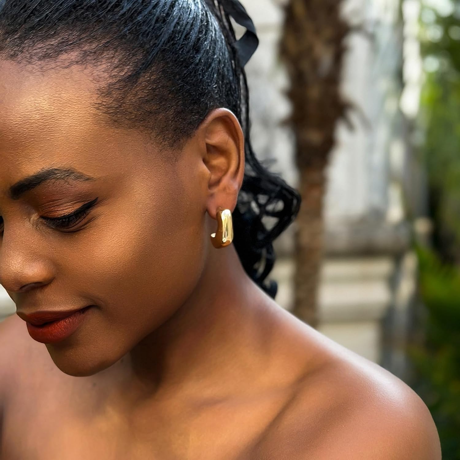 Chunky Gold Hoop Earrings for Women, Lightweight Waterdrop Earring, Open Twisted Hoops Earrings, Hypoallergenic 14K Gold Plated U Shape Earrings Stud,Nickel Free Huggie Hoop Earring - Image 5