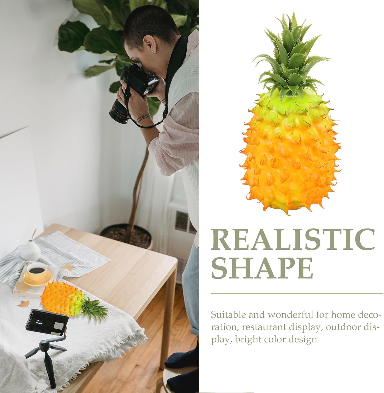 GLEAVI Lifelike Artificial Pineapple Simulated Fruit Model Large Foam Fake Pineapple Ornament for Home Cabinet Party Photography Decor