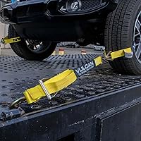 Vista 2 de VULCAN Kit completo de amarre de correa de eje con correas de trinquete de gancho a presión, amarillo clásico, incluye (4) correas de eje de 22