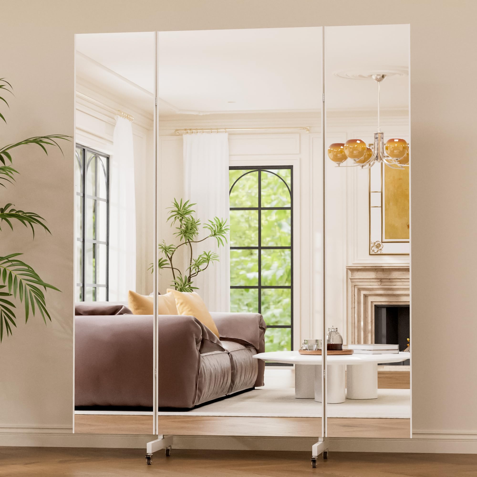 Photo 1 of brisafe 71"x67" Folding Floor Mirror with Wheels, Shatterproof