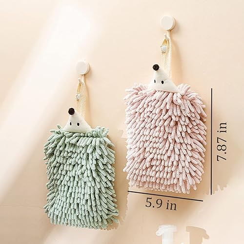 Miniatura 6 de Paquete de 4 toallas de mano de felpilla divertidas y peludas lindas toallas de mano para niños de microfibra absorbentes de secado rápido con lazo