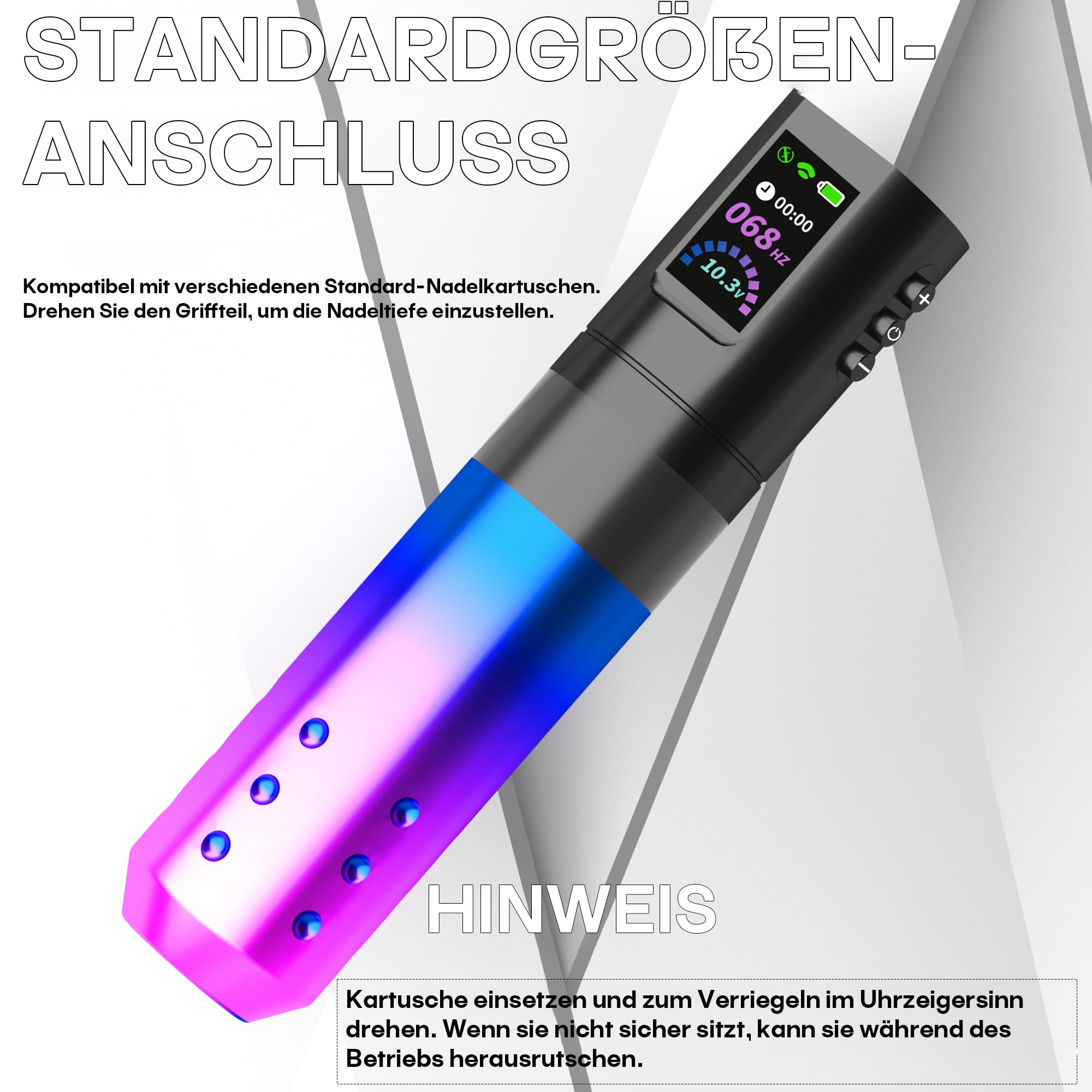POSEIDON Tattoo Pen Kit, Kabelloses Tattoo-Machine-Set mit 2 Akkus & 20 Tattoo-Kartuschennadeln, LED-Display, Komplettes Tattoo-Zubehör für Anfänger