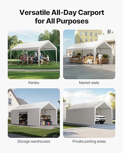 Vista 88 de VEVOR - Cobertizo portátil de almacenamiento exterior de 6 x 8 x 7 pies, refugio resistente e impermeable con puerta enrollable con cremallera y Gris