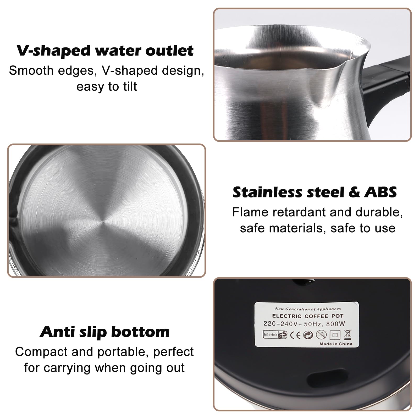 Vegena Elektrische Türkische Kaffeemaschine,800 Ml 800W Elektrische Kaffeekanne,Electric Turkish Coffee Pot,Elektrische Türkische Kaffeekanne Für Zuhause,Büro,Camping,Edelstahl