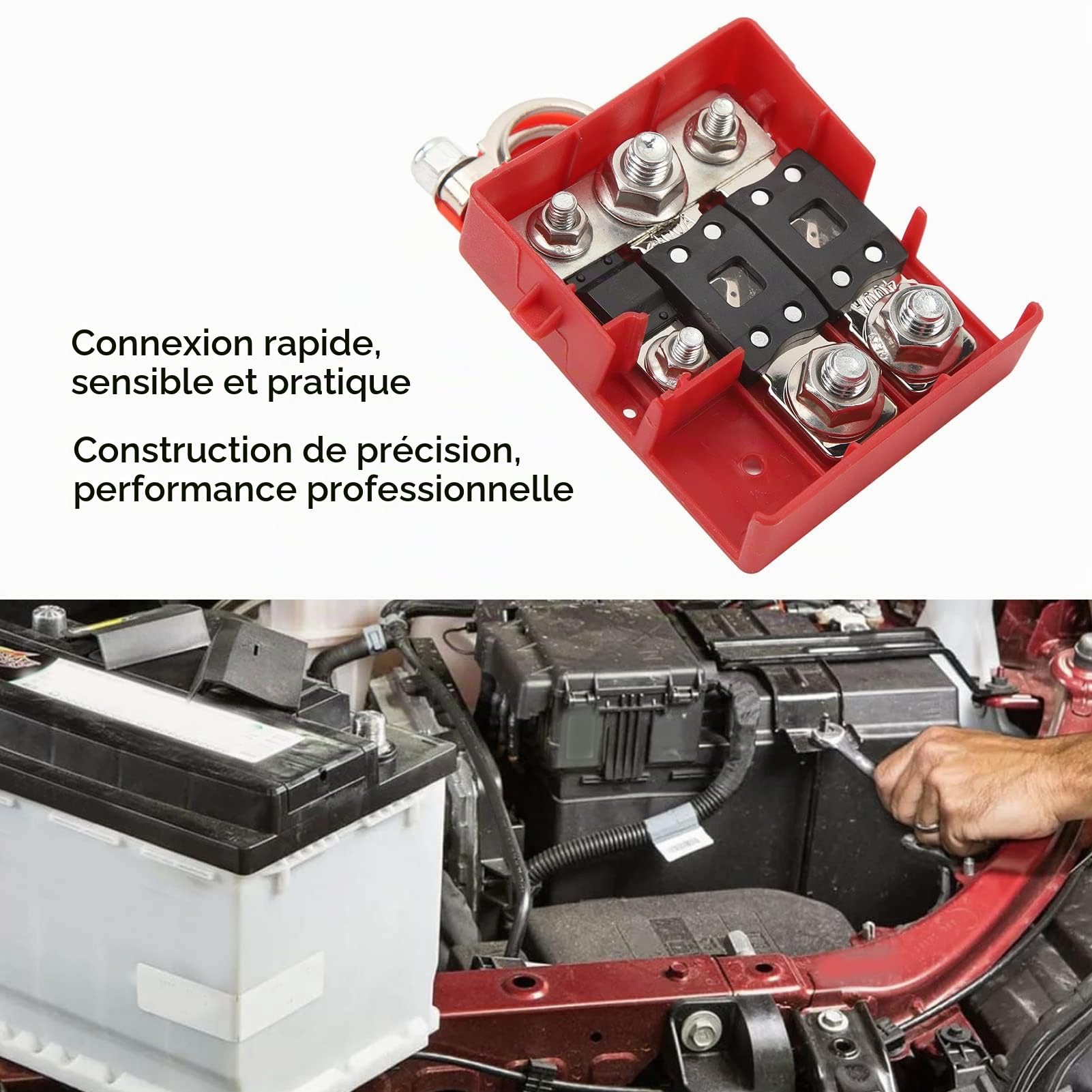 Boîte à Fusibles Borne de Batterie avec Couvercle, Boîte à Fusibles Borne de Batterie 32V 400A Protection contre les Courts-circuits Connexion Rapide Sensible pour Caravanes, Entretien automobile