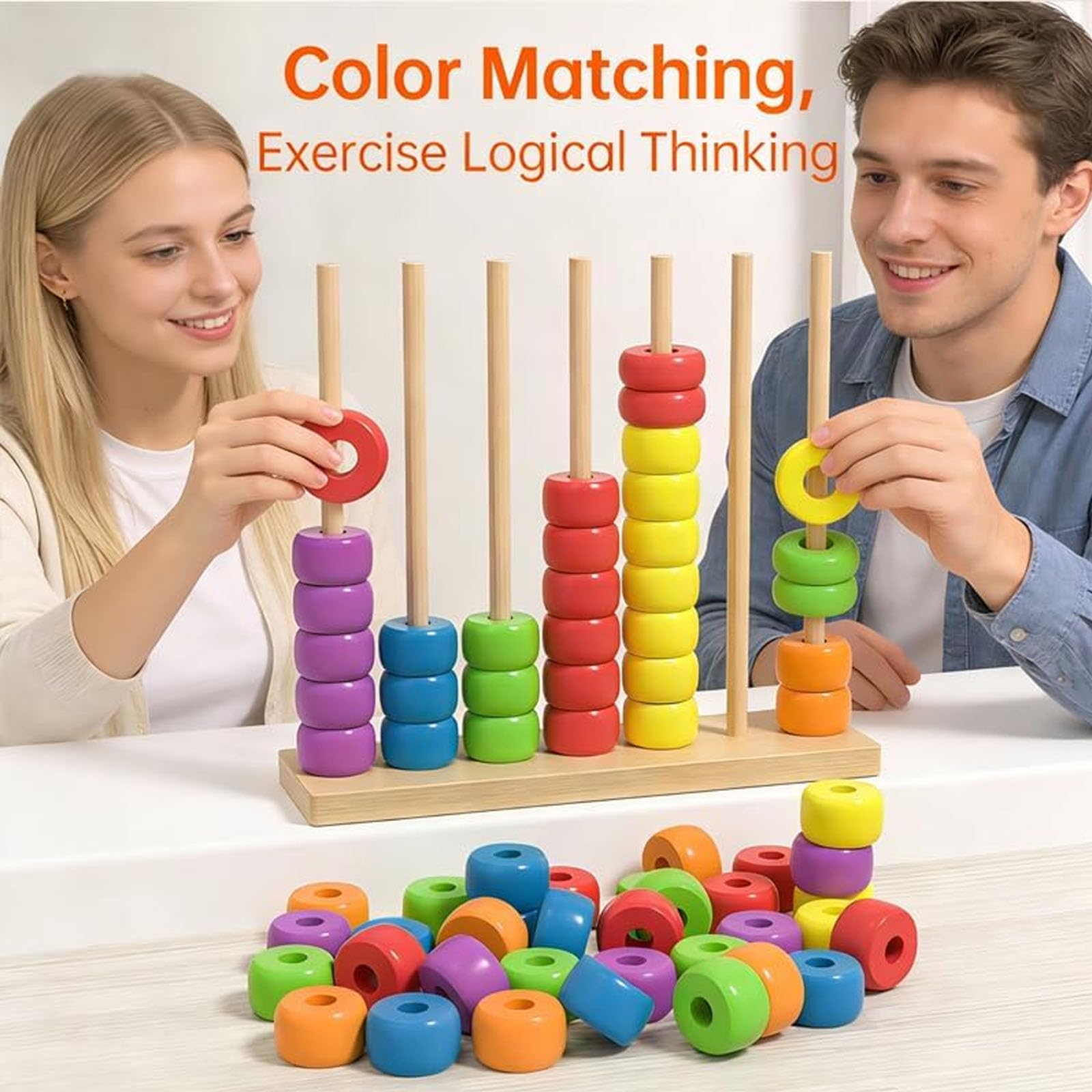 Holz-Farbkombinations-Herausforderungsspiel, Stapelpuzzle für Familie und Erwachsene mit über 60 logischen Herausforderungen, Geschwindigkeits- und Strategiespiel für Spieleabende 3PCS