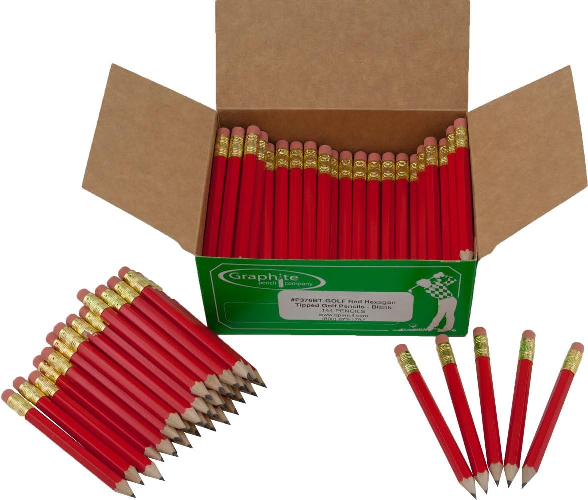 Graphite Pen & Pencil Company Red Hexagonal Golf Pencils (144 Count, Pre Sharpened, Non Toxic)