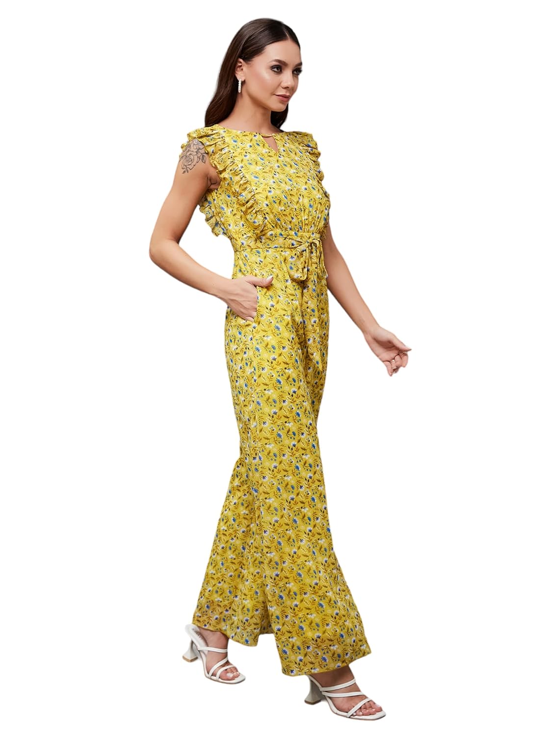 Miss Chase Women’s Round Neck Sleeveless Floral Wide Leg Jumpsuit with Pockets