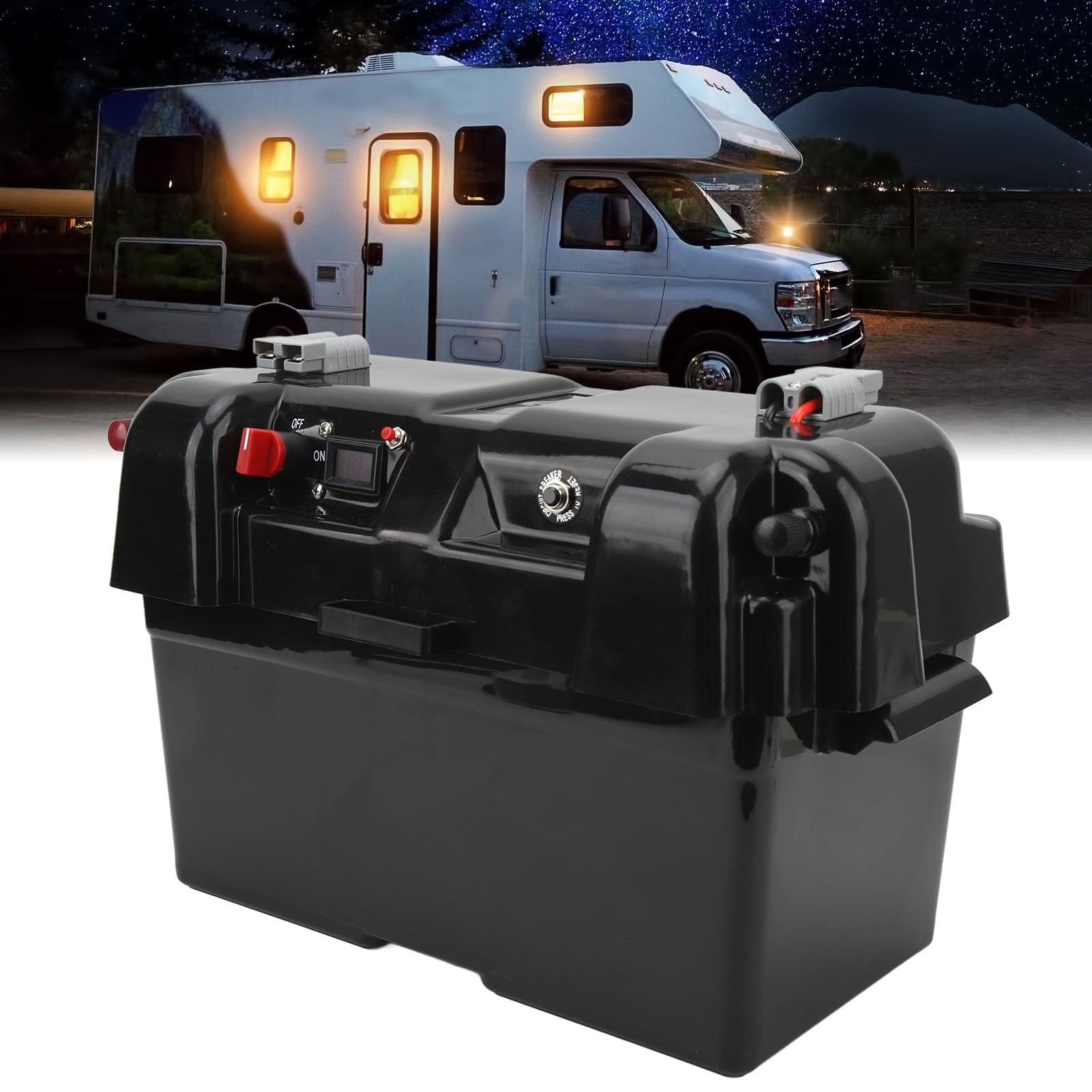 Batteria 100Ah 12V, Scatola Caricabatteria Marina Doppia Presa USB Connessione Rapida Indicatore Tensione Centro di Alimentazione Batteria del Motore Intelligente per SUV, ATV(BA850A)