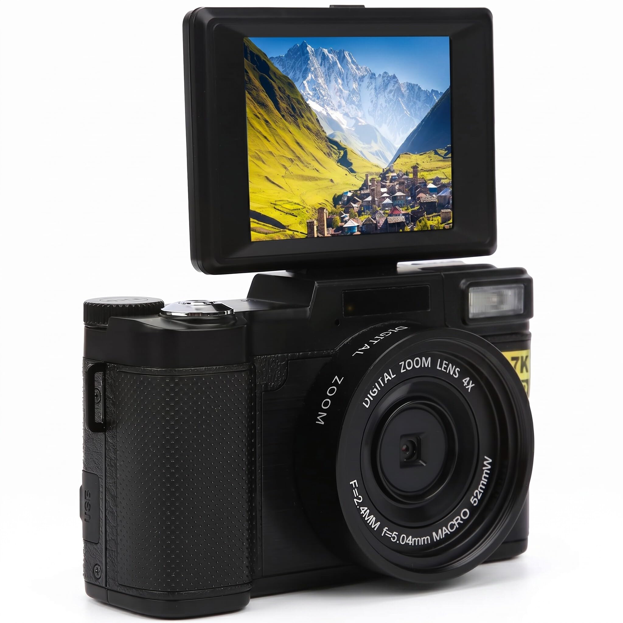 Fotocamera Digitale, Schermo LCD Flip 180° da 3 Pollici, Videocamera Full HD 2,7K 48MP per Vlog, Batteria Integrata 800mAh per Bambini