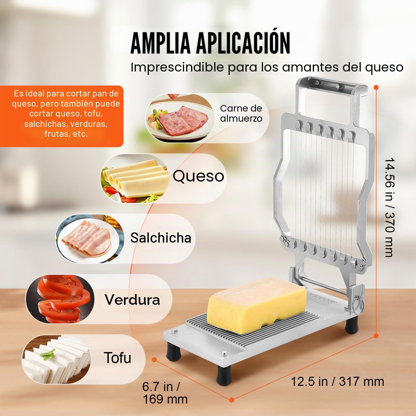 VEVOR Cortador Desmontable de Queso con Alambre para Cortar Mantequilla y Queso, Cortador de Aleación de Aluminio con Alambre de Acero Inoxidable 316, para Cocina y Restaurante, 317 x 169 x 90 mm