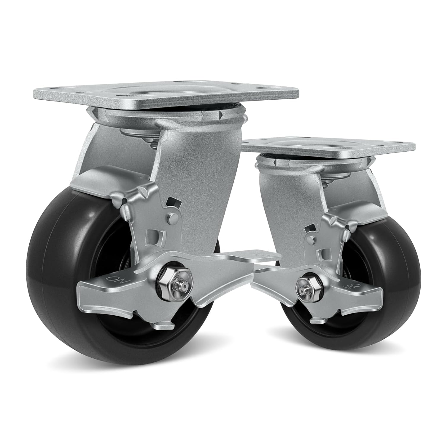 SY America 4" × 2" Heavy Duty Caster Wheels,Polyolefin Industrial Casters for Trash Cans, Dumpster Bins & Waste Containers, 2 Swivel Top Lock Brake,600 lbs Capacity