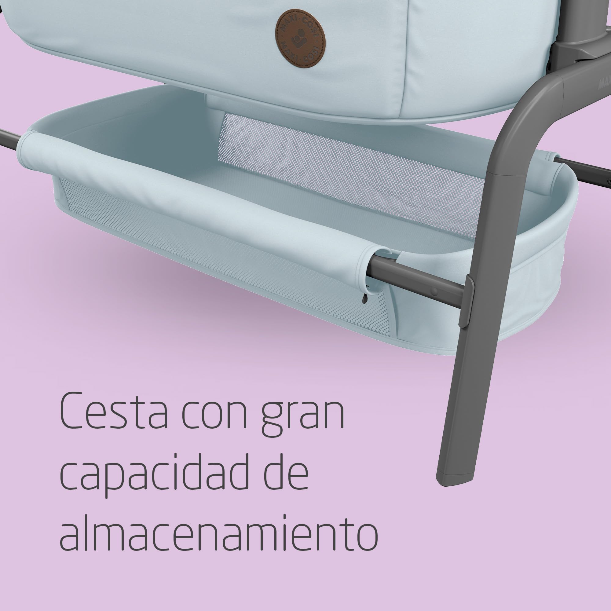 Maxi-Cosi Iora Cuna Colecho Bebe, Co-Sleeper, 0 - 6 meses, máx. 9 kg, 4 Posiciones de Inclinación y 5 de Altura, Fácil Deslizamiento, Cómodo Colchón, Amplia Cesta, Fácil Transporte, Essential Grey