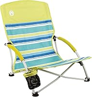 Coleman Utopia Breeze Lightweight Beach Chair: 5.3 lbs Portable with Cup Holder, 250 lb Capacity, Low Seat for Sand - Includes Carry Bag