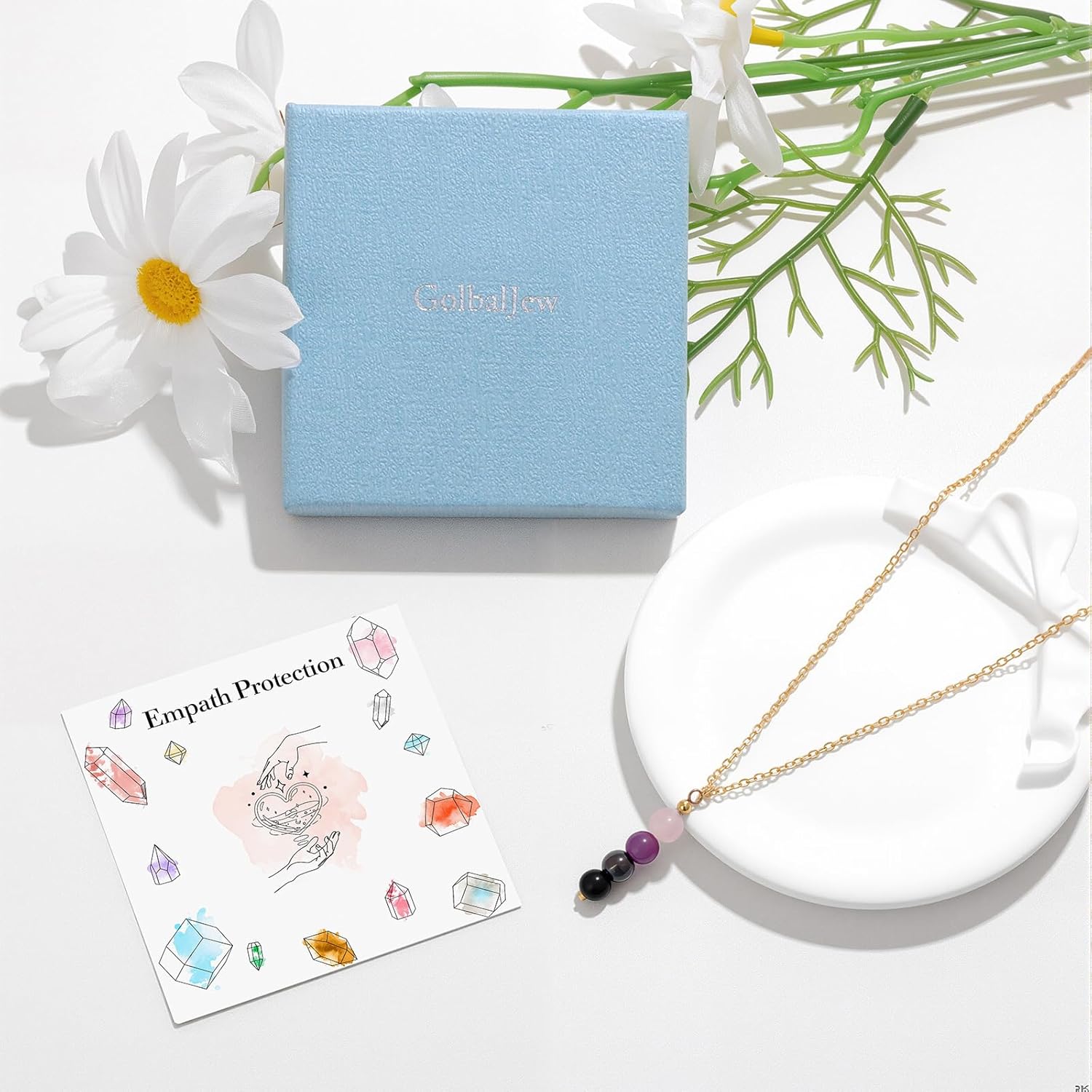 GolbalJew Empath Protection Healing Crystal Necklaces for Women Stone Beads Pendant Necklace, Black Tourmaline, Amethyst, Rose Quartz, Hematite Jewelry Gifts - Image 5