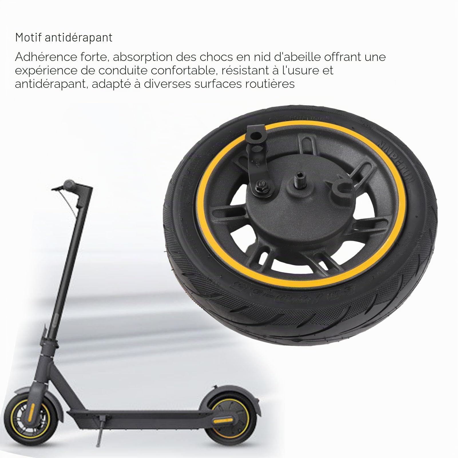 Roue de Remplacement Avant de Scooter pour Ninebot Max G30, 10 Pouces 60/70‑6,5 Pneu à Vide de Roue Avant de Trottinette Électrique avec Frein à Tambour