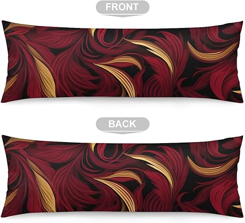 Miniatura 3 de MaSiledy Funda de almohada de cuerpo retro con diseño de hojas y remolinos de color dorado envejecido burdeos de 20 x 54 pulgadas, funda de almohada