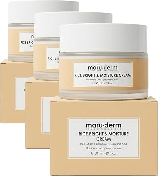Maruderm Pirinç Özlü Aydınlatıcı & Nemlendirici Krem – Seramid & Hyaluronik Asit ile Pürüzsüz ve Parlak Görünüm İçin Yüz Kremi, 50 ML (3 paketi)