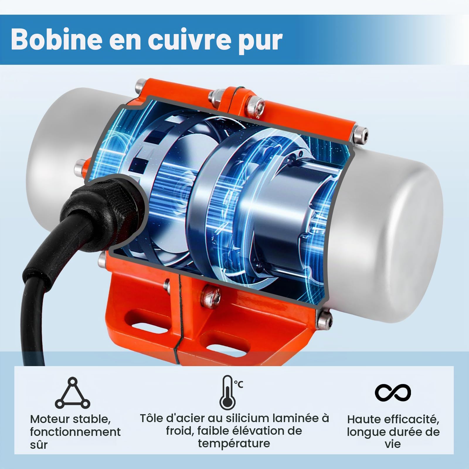 MXBAOHENG 100 W Moteur électrique de vibration force de vibration réglable, 50 kg Moteurs vibrants avec prises EU et transmissions pour table vibrante, écran vibrant, machine de criblage de sable