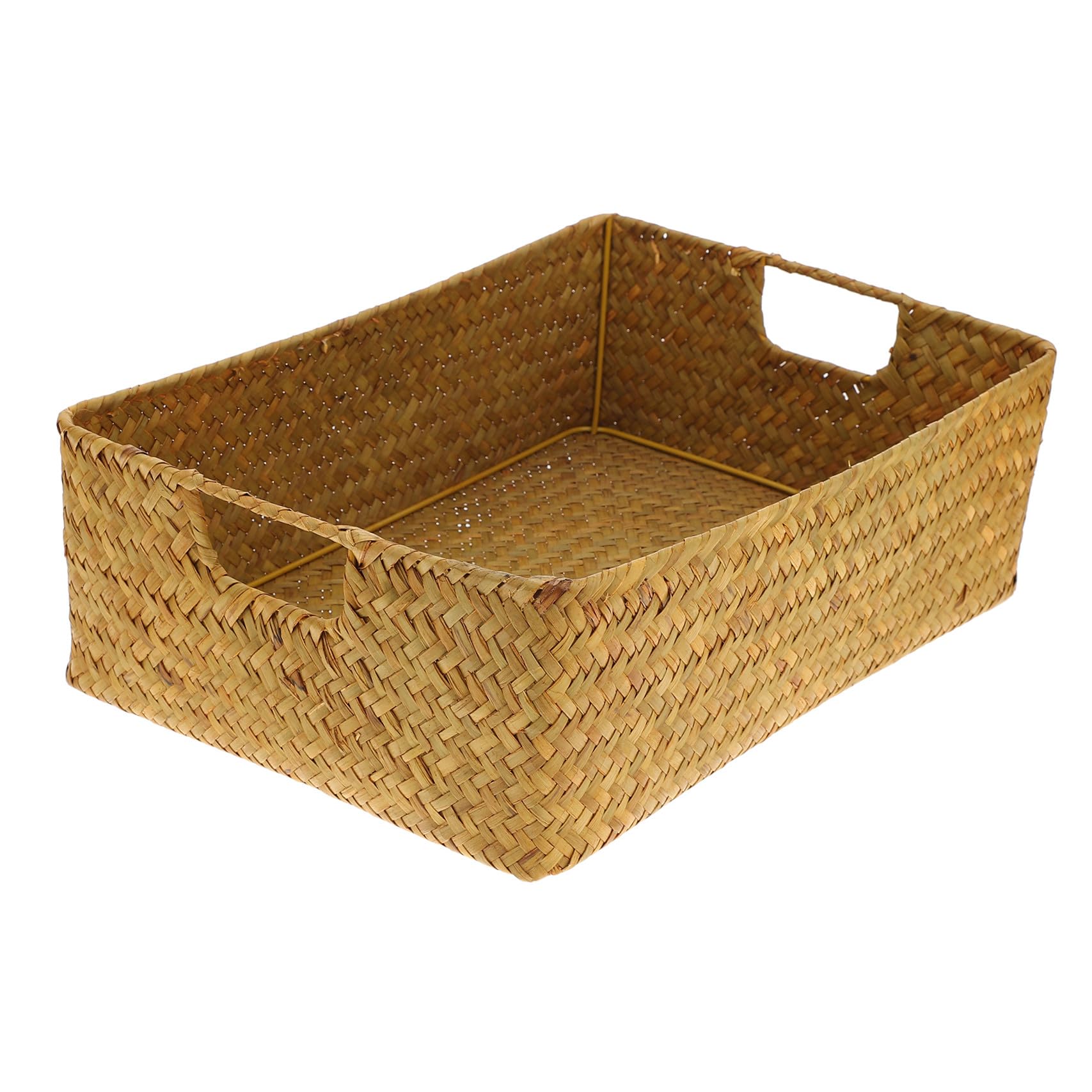 Alipis Cesta Cuadrada Gran Capacidad de Algas Naturales Mimbre Tejida a Mano Organizador Rectangular Portátil para Almacenamiento en Baño y Dormitorio