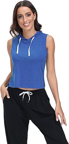 Miniatura 2 de Fanfly Paquete de 2 camisetas de entrenamiento sin mangas con capucha para mujer, estilo casual, atlético, gimnasio, ejercicio, para mujer