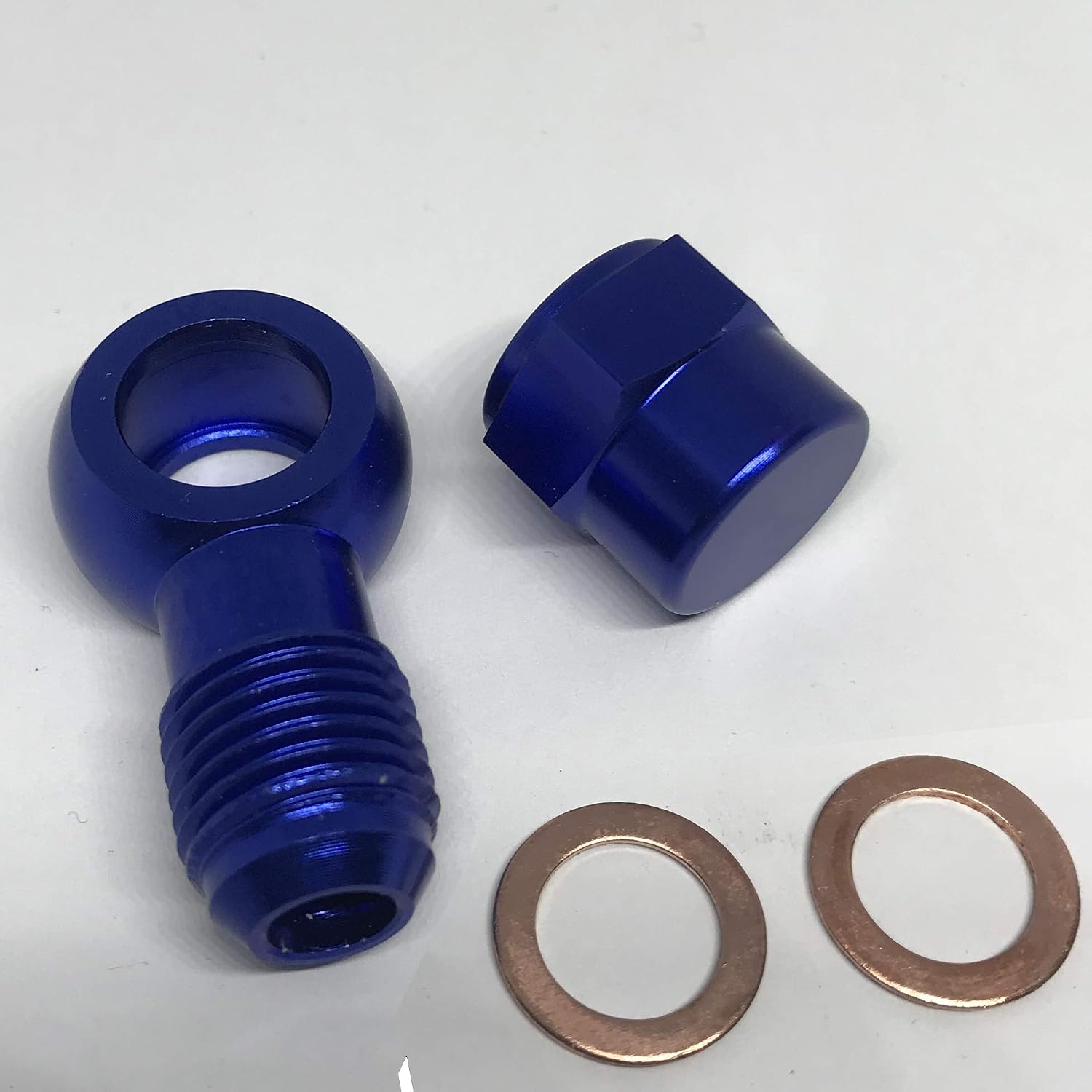 Aluminum Fuel Banjo Adapter Kit Set for Bosch 044 Fuel Pump - 6AN Male to 12mm Outlet Banjo Bolt Adapter Fitting and M12 x 1.5 Female Cap with M12 Copper Washers