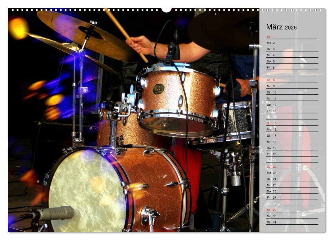 Schlagzeug onstage (Wandkalender 2026 DIN A2 quer), CALVENDO Monatskalender: Eindrucksvolle Konzertaufnahmen und Closeups von verschiedenen Schlagzeugen (CALVENDO Kunst)