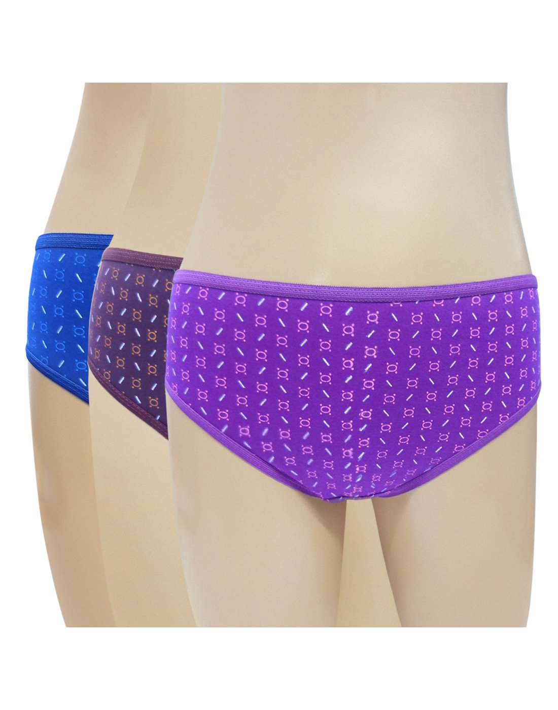 Women's Hipster Printed Panty Pack of 3 (Blue, Maroon, Purple)-image-2
